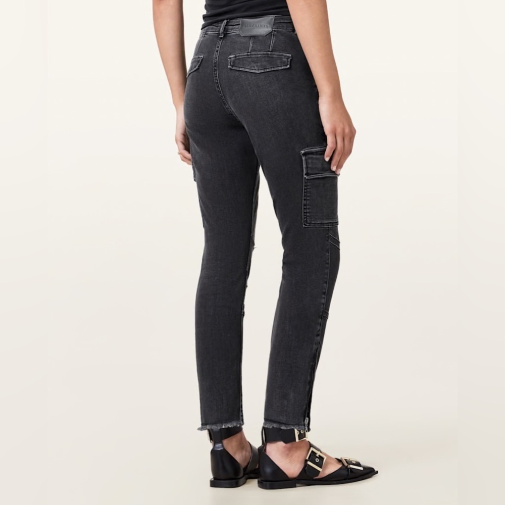 NWT All Saints Trendy Stylish Duran skinny Cargo Black Frayed Hem 30 and 31 - Picture 1 of 4